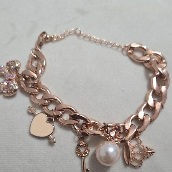 Jewelry - Rose Gold Charm Bracelet with Pearl and Heart Accents